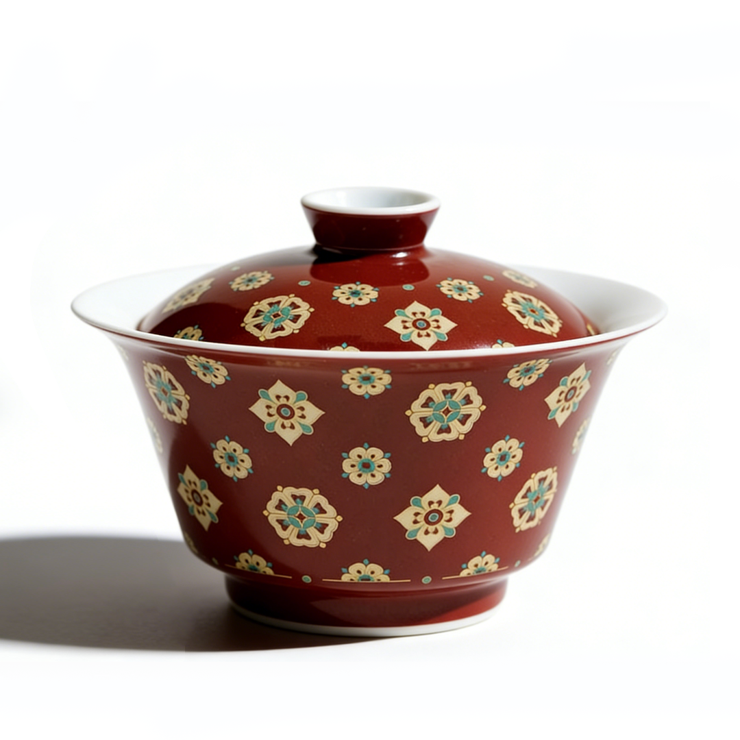 Red Pipa Pattern  Lidded Ceramic Bowl