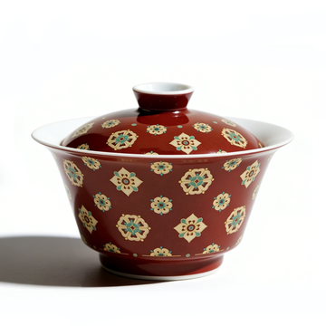 Red Pipa Pattern  Lidded Ceramic Bowl