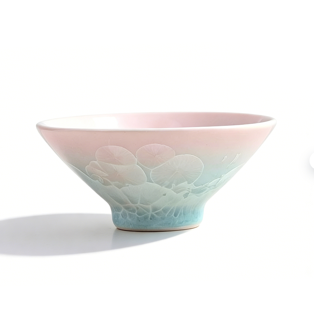 Pink Crystalline Ice Flower Ceramic Conical Hat Cup – Master's Cup / Tasting Cup / Travel Set Gift Box – Ideal Present (80ml)