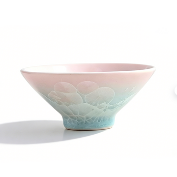 Pink Crystalline Ice Flower Ceramic Conical Hat Cup – Master's Cup / Tasting Cup / Travel Set Gift Box – Ideal Present (80ml)