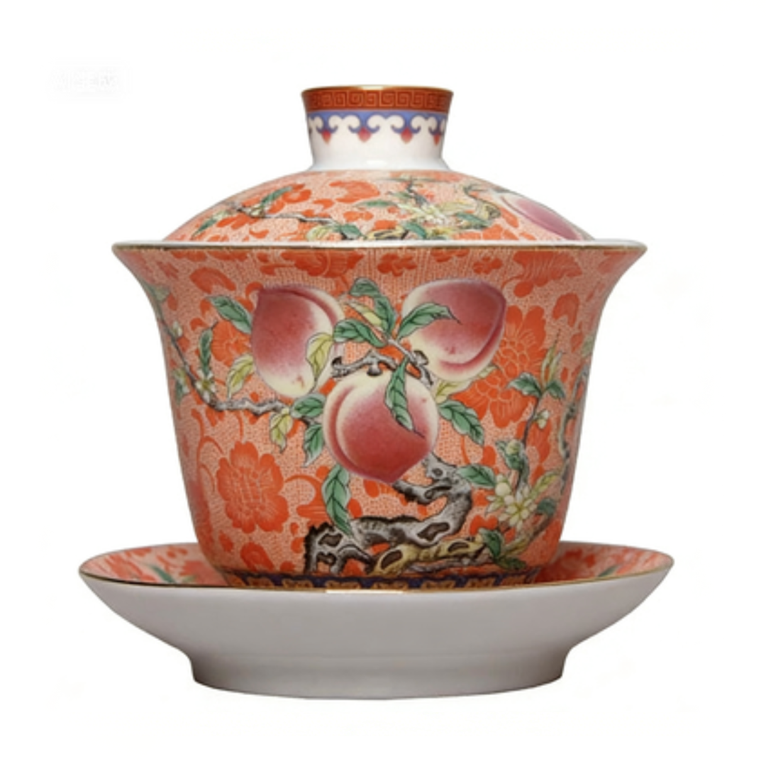 Orange enamel tea bowl