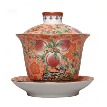 Orange enamel tea bowl