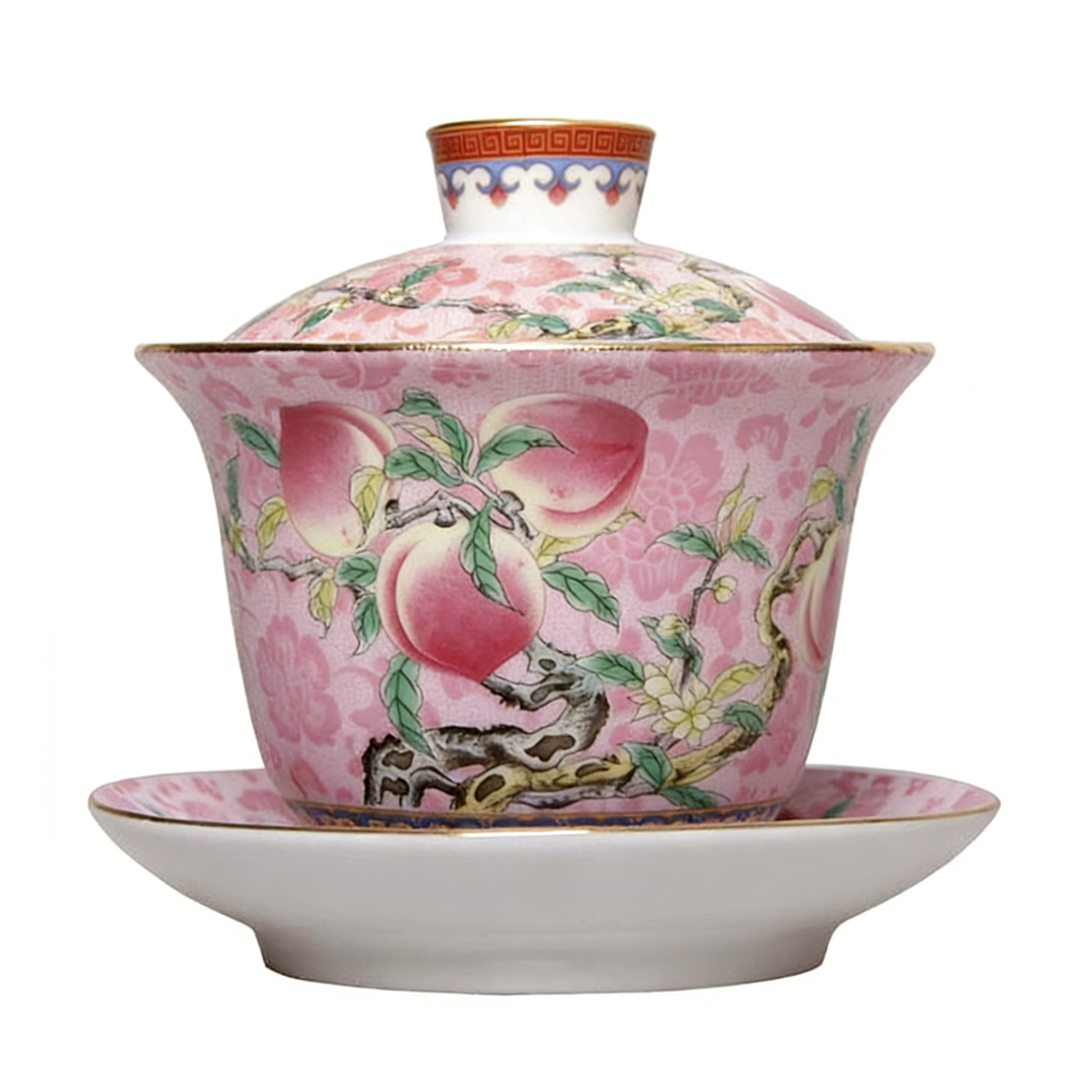 Pink enamel tea bowl