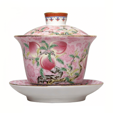 Pink enamel tea bowl
