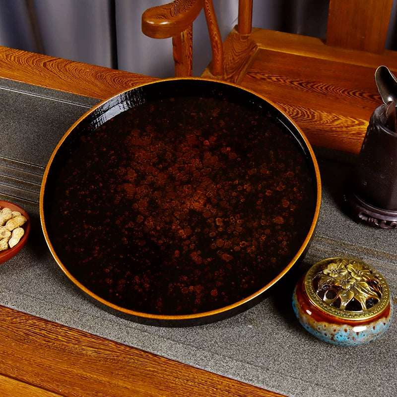 Round Lacquerware Wooden Tray / Tea Tray