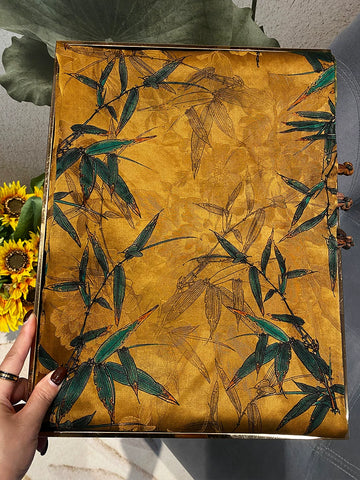 Bamboo Leaves Golden Gambiered Canton Silk Scarf
