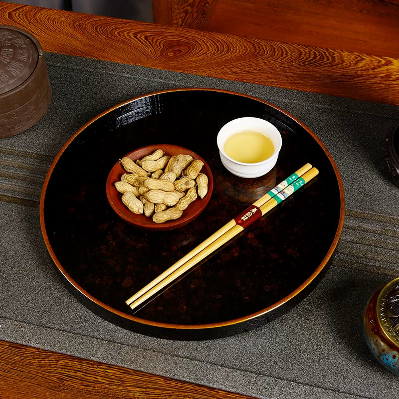 Round Lacquerware Wooden Tray / Tea Tray