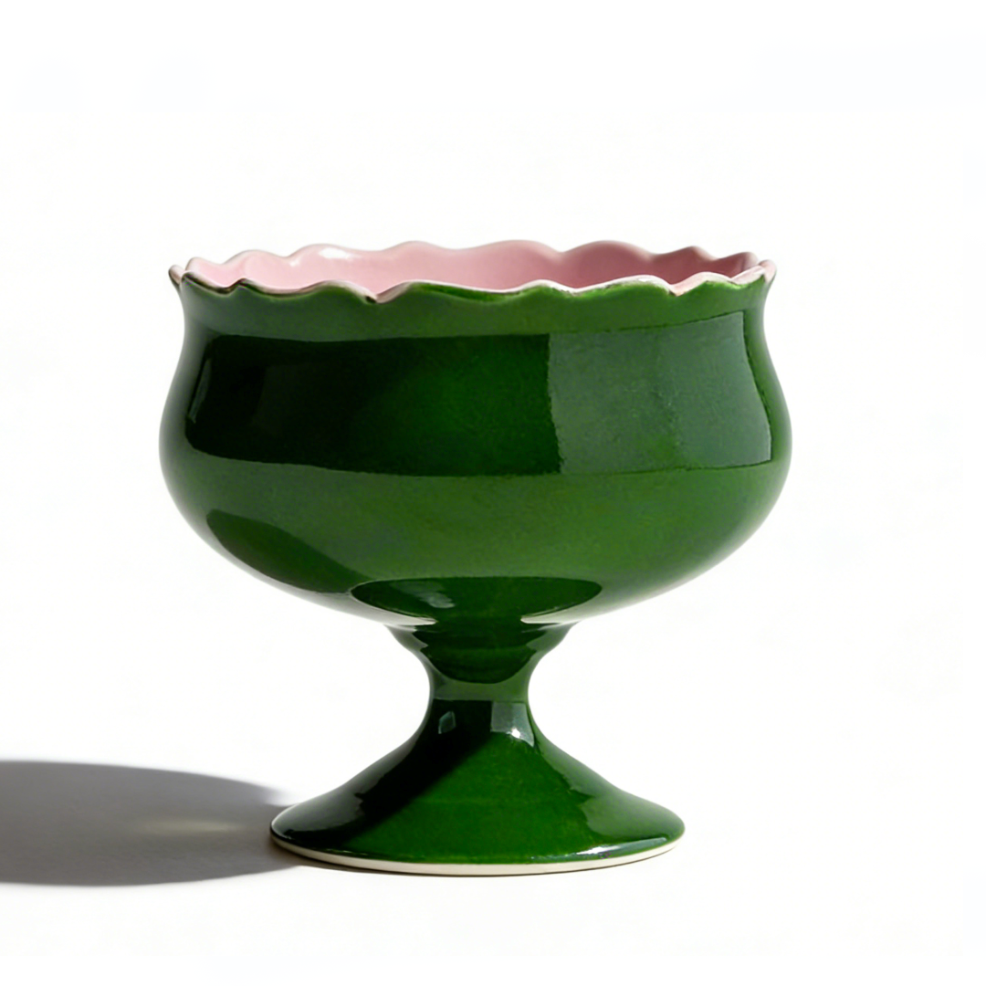 White Porcelain Peacock Green Glaze High Footed Cup